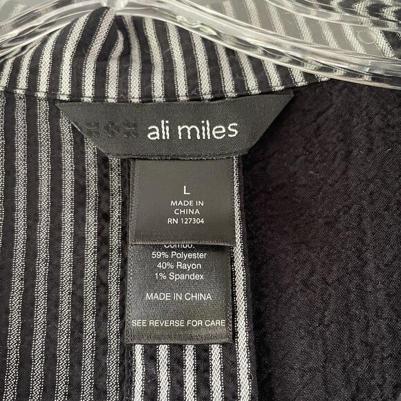 Ali Miles Art To Wear Button Up Shirt Womens  Large Black White Stripe - Picture 7 of 7
